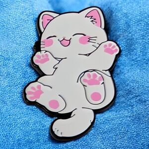 Cute White and Pink Cat Enamel Pin